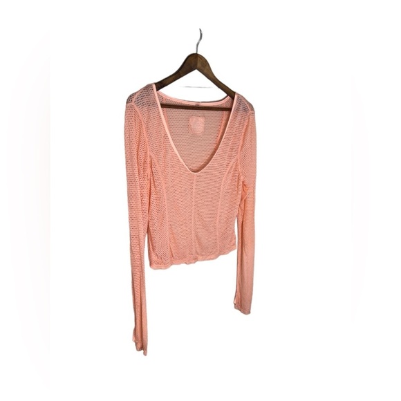 NWOT Free People Smooth Moves Mesh Peach Coverup Long Sleeve Top - Picture 5 of 11